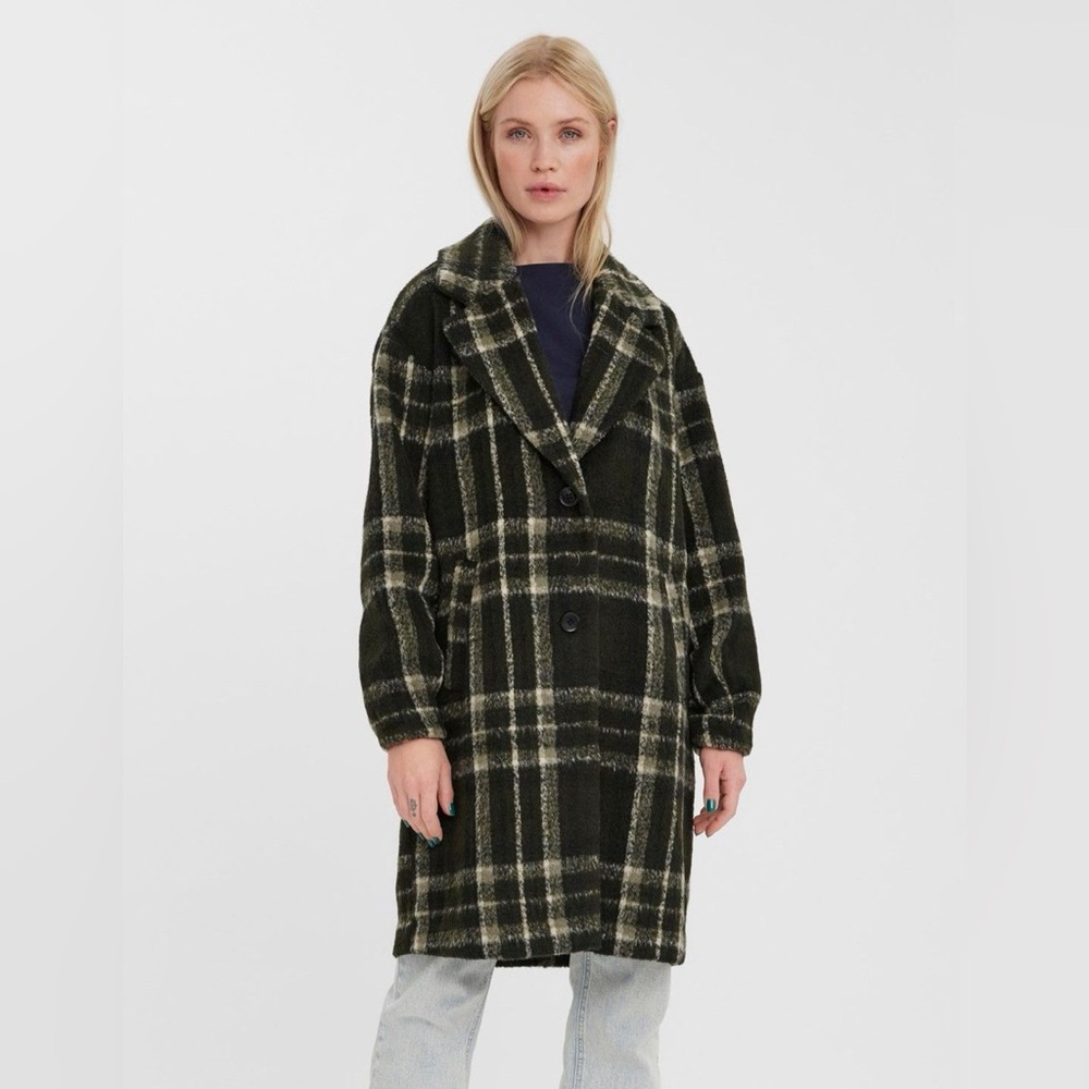 Vero Moda Curve Cassandra Plaid Check Coat Size 16